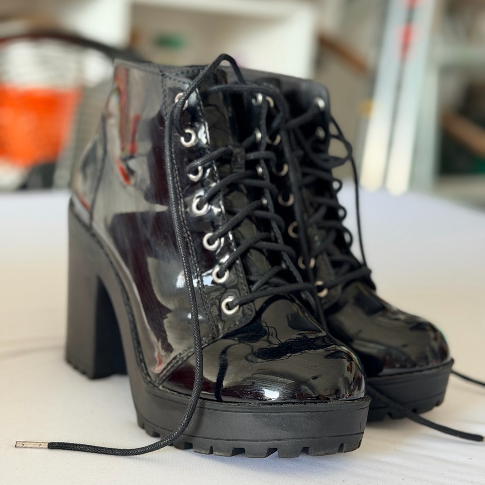 H&M Shiny Black Lace-Up Boots